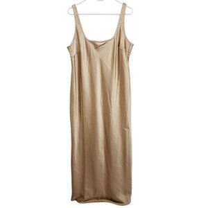 A New Day Womens Beige Sleeveless Satin Silk Maxi Slip Dress Size L